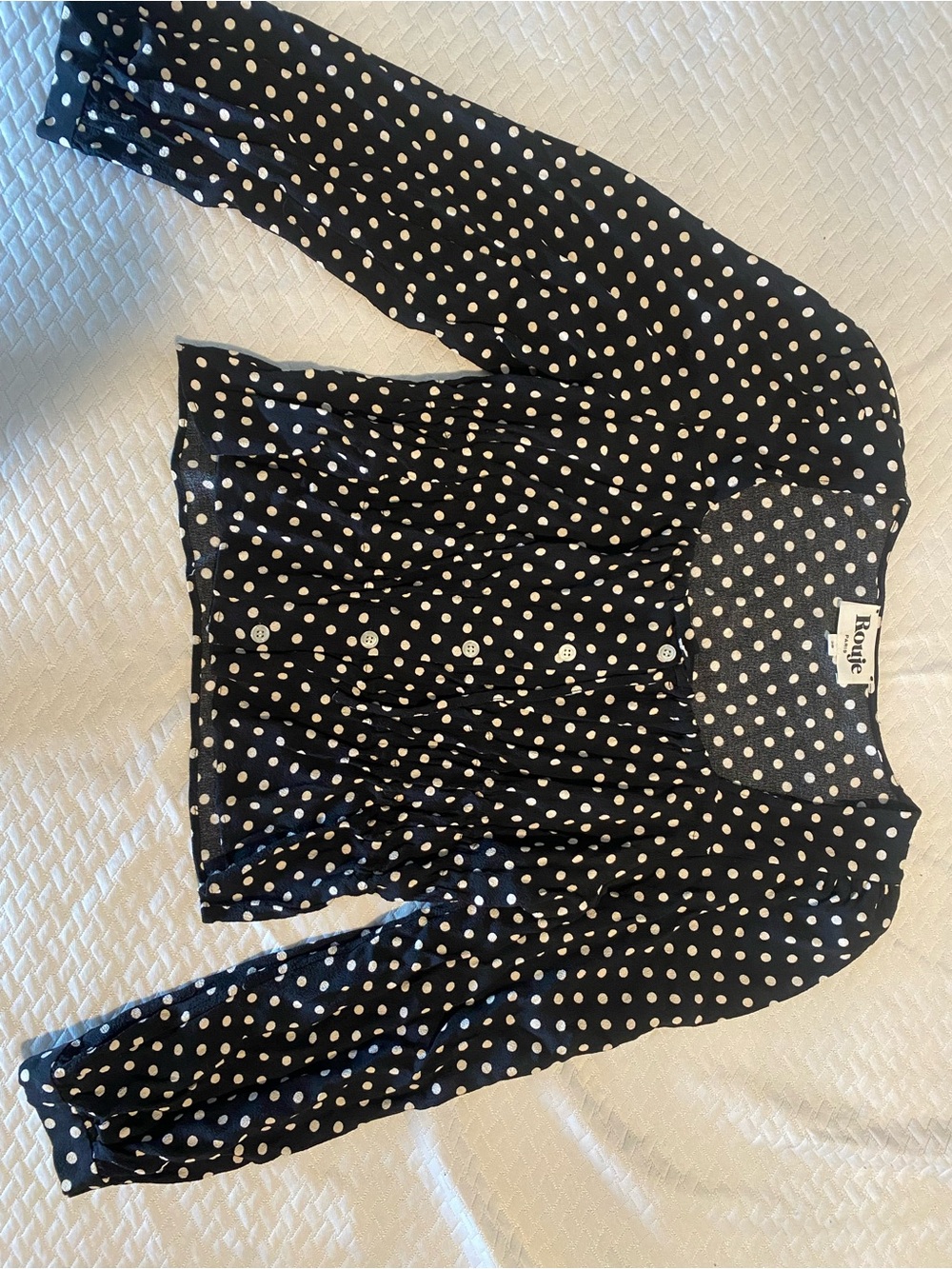 Rouje Black and White Polka Dot Long-Sleeve Blouse